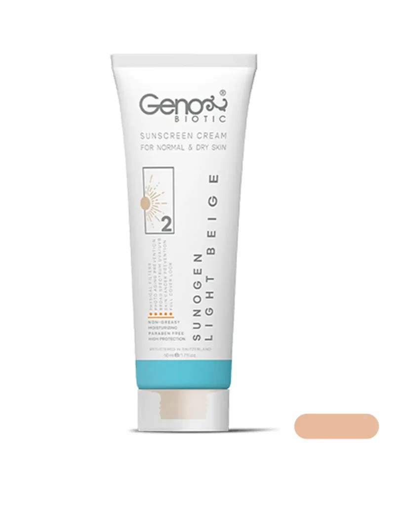 ضد آفتاب رنگی SPF 50 سانوژن ژنوبایوتیک برای پوست خشک و معمولی